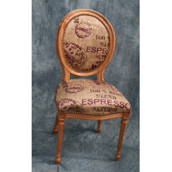 LOT 6 CHAISES MEDAILLON DE STYLE LOUIS XVI - Bois naturel et toile de jute