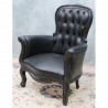 Lot 2 Fauteuils Bergères Cabriolet Style Louis XV - Bois Laqué noir avec un simili cuir Croco