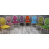 4 CHAISES MEDAILLON - Bois Cerusé Blanc - Multicouleurs