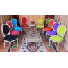 LOT 6 CHAISES MÉDAILLON - Bois Cerusé Blanc - Multicouleurs