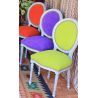 LOT 6 CHAISES MÉDAILLON - Bois Cerusé Blanc - Multicouleurs
