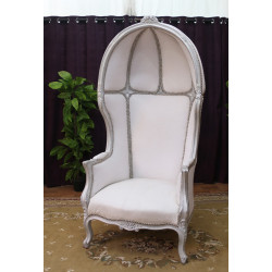 FAUTEUIL CARROSSE STYLE BAROQUE -  Bois argent, simili cuir croco blanc et velours Blanc