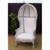 FAUTEUIL CARROSSE STYLE BAROQUE -  Bois argent, simili cuir croco blanc et velours Blanc