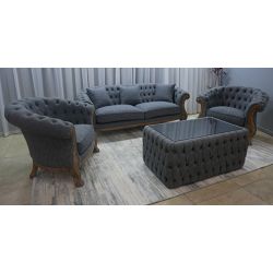 SALON BAROQUE DE STYLE CHESTERFIELD - Version 210cm - 3 PIÈCES