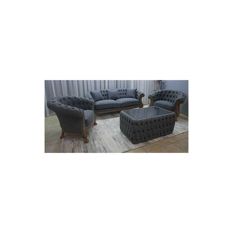 SALON BAROQUE DE STYLE CHESTERFIELD - Version 210cm - 3 PIÈCES