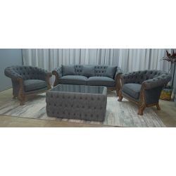 SALON BAROQUE DE STYLE CHESTERFIELD - Version 210cm - 3 PIÈCES