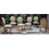 LOT 6 CHAISES MEDAILLON  - Bois vernis naturel avec un simili cuir de velours