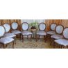 LOT 8 CHAISES MEDAILLON PIEDS LOUIS XV - Vernis chêne avec un velours rustique gris perle