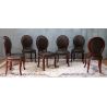 LOT 8 CHAISES MEDAILLON - Bois vernis chêne et simili cuir croco marron