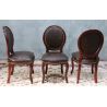 LOT 8 CHAISES MEDAILLON - Bois vernis chêne et simili cuir croco marron
