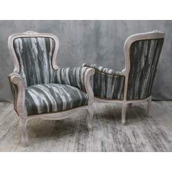 LOT 2 FAUTEUILS BERGÈRE CABRIOLET DE STYLE LOUIS XV - Cérusé blanc - PROMO !