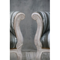 LOT 2 FAUTEUILS BERGÈRE CABRIOLET DE STYLE LOUIS XV - Cérusé blanc - PROMO !