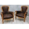 LOT 2 FAUTEUILS BERGÈRES CABRIOLET DE STYLE LOUIS XV - Bois naturel avec alcantara