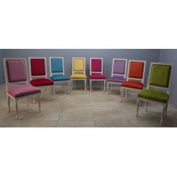 LOT 8 CHAISES JACOB MULTICOULEURS - Bois ceruse blanc avec 30 choix de velours
