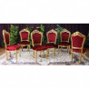 LOT 6 CHAISES DE STYLE BAROQUE - Bois feuille d'or avec tissu rouge bordeaux faux uni