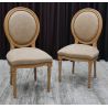 LOT 6 CHAISES MEDAILLON- Bois vernis naturel avec un simili cuir de velours