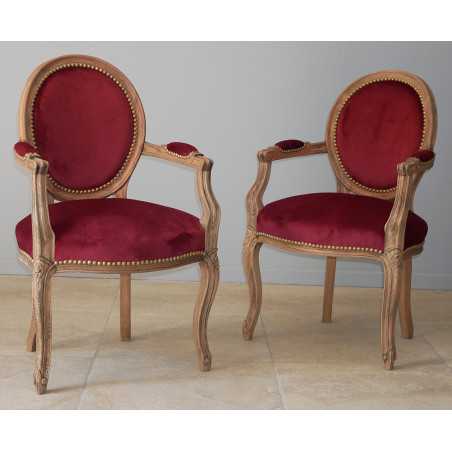 LOT 12 CHAISES MEDAILLON PIEDS LOUIS XV dont 2 avec accoudoirs - Vernis brossé chêne ancien - "PROMO STOCK -20%"