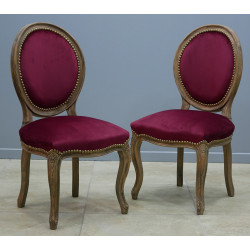 LOT 12 CHAISES MEDAILLON PIEDS LOUIS XV dont 2 avec accoudoirs - Vernis brossé chêne ancien - "PROMO STOCK -20%"
