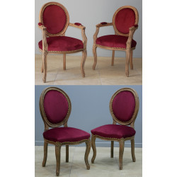LOT 12 CHAISES MEDAILLON PIEDS LOUIS XV dont 2 avec accoudoirs - Vernis brossé chêne ancien - "PROMO STOCK -20%"