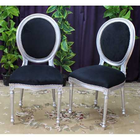 CHAISES MEDAILLON ARGENT ET NOIR