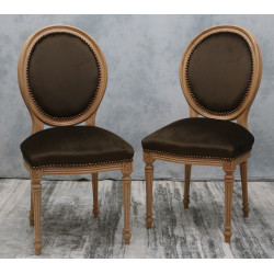 LOT 8 CHAISES MEDAILLON - Velours marron taupe...
