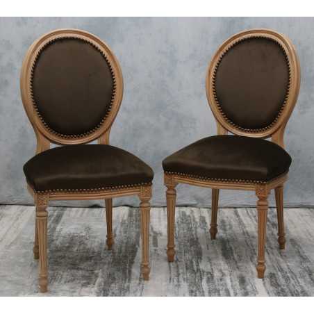 LOT 8 CHAISES MEDAILLON - Velours marron taupe - "PROMO -20%"