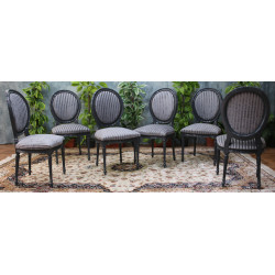 LOT 6 CHAISES MEDAILLON - Bois laqué gris - "PROMO -20%"