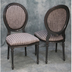 LOT 6 CHAISES MEDAILLON - Bois laqué gris - "PROMO -20%"