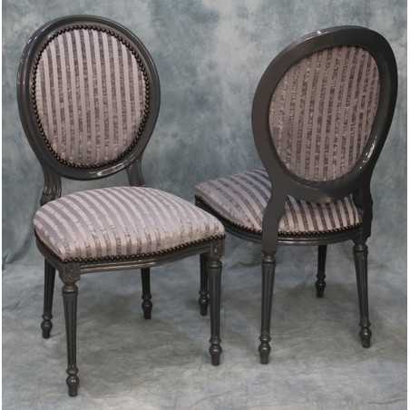 LOT 6 CHAISES MEDAILLON - Bois laqué gris - "PROMO -20%" LOT 6 CHAISES MEDAILLON - Bois laqué gris - "PROMO -20%"