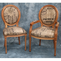 LOT 8 CHAISES MEDAILLON DONT 2 CHAISES AVEC ACCOUDOIRS - Toile de jute et bois naturel - "PROMO -20%"