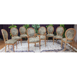 LOT 8 CHAISES MEDAILLON DONT 2 CHAISES AVEC ACCOUDOIRS - Toile de jute et bois naturel - "PROMO -20%"