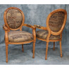 LOT 8 CHAISES MEDAILLON DONT 2 CHAISES AVEC ACCOUDOIRS - Toile de Jute - Vernis Naturel - "PROMO -20%"