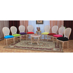 LOT 6 CHAISES MEDAILLON DOSSIER CANNÉ - Or Blanc - Multicolores - "PROMO -20%"Lot 6 chaises Médaillon en stock au prix de 199€ TTC unitaire au lieu de 249€ TTC. Fabrication en bois de hêtre 100 % massif. Garniture de tapissier avec sangles, crin et ressorts. Chaises très confortables, adaptées aux gabarits grands et/ou forts, avec une hauteur d’assise de 50 cm et une hauteur totale de 101 cm.