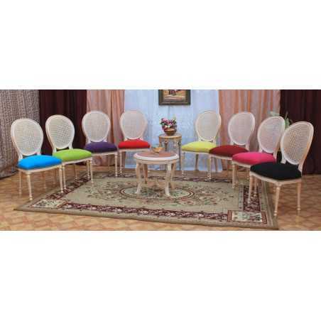 LOT 6 CHAISES MEDAILLON DOSSIER CANNÉ - Or Blanc - Multicolores - "PROMO -20%"Lot 6 chaises Médaillon en stock au prix de 199€ TTC unitaire au lieu de 249€ TTC. Fabrication en bois de hêtre 100 % massif. Garniture de tapissier avec sangles, crin et ressorts. Chaises très confortables, adaptées aux gabarits grands et/ou forts, avec une hauteur d’assise de 50 cm et une hauteur totale de 101 cm.