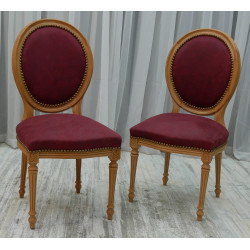 LOT 6 CHAISES MEDAILLON - Vernis naturel - Simili Cuir Velours Alcantara Daim Rouge et Noir