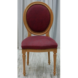 LOT 6 CHAISES MEDAILLON - Vernis naturel - Simili Cuir Velours Alcantara Daim Rouge et Noir
