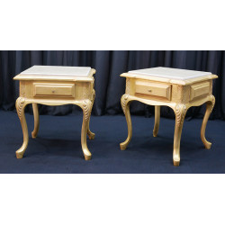 LOT 2 CHEVETS DE STYLE BAROQUE EN BOIS DORÉ - L55cm - MARBRE BLANC - "PROMO -50%"