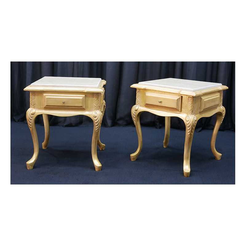 LOT 2 CHEVETS DE STYLE BAROQUE EN BOIS DORÉ - L55cm - MARBRE BLANC - "PROMO -50%"