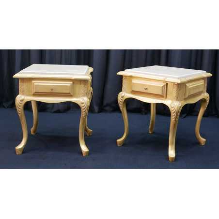 LOT 2 CHEVETS DE STYLE BAROQUE EN BOIS DORÉ - L55cm - MARBRE BLANC - "PROMO -50%"