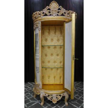 VITRINE DEMI-LUNE DE STYLE BAROQUE BOIS DORE A LA FEUILLE