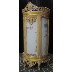 VITRINE DEMI-LUNE DE STYLE BAROQUE BOIS DORE A LA FEUILLE