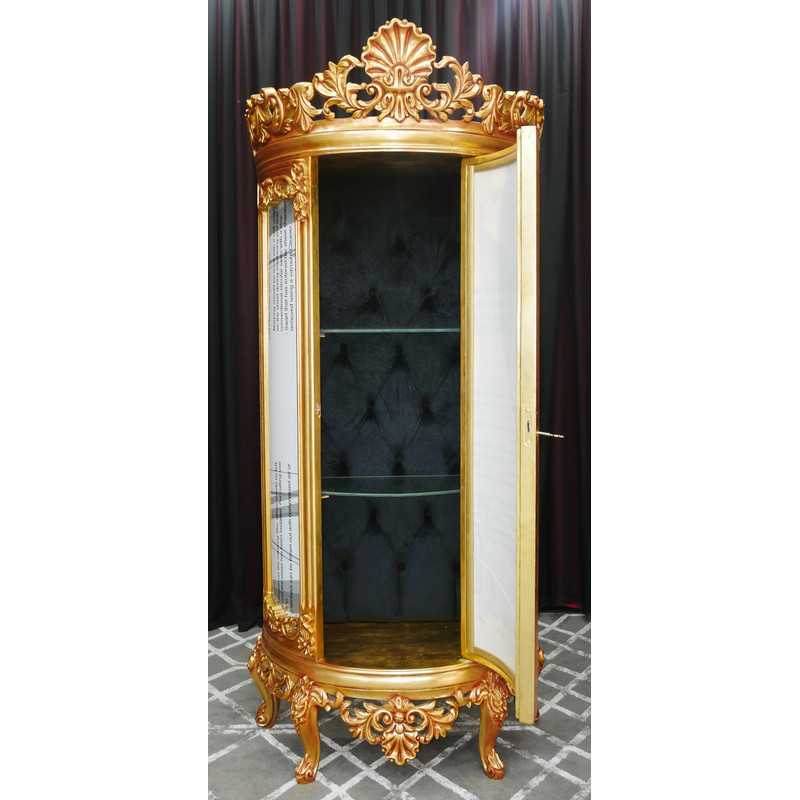 VITRINE DEMI-LUNE DE STYLE BAROQUE BOIS DORE A LA FEUILLE