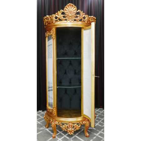 VITRINE DEMI-LUNE DE STYLE BAROQUE BOIS DORE A LA FEUILLE
