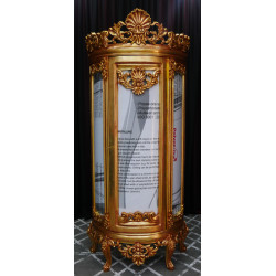 VITRINE DEMI-LUNE DE STYLE BAROQUE BOIS DORE A LA FEUILLE