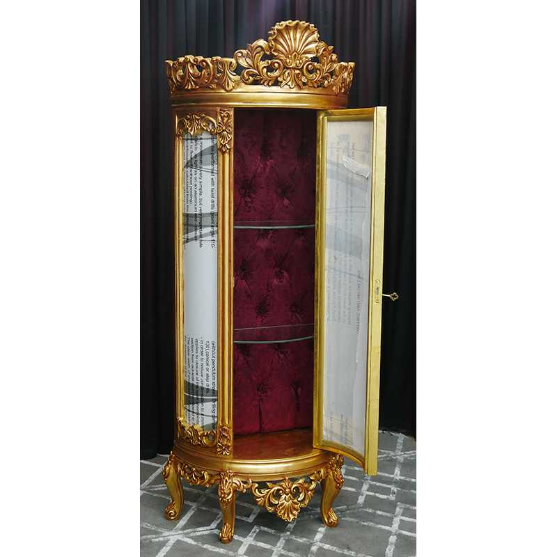 VITRINE DEMI-LUNE DE STYLE BAROQUE BOIS DORE A LA FEUILLE
