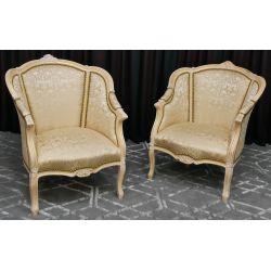 Salon Marquise avec un Canapé 3 places 175cm et 2 Fauteuils - Bois patine or et blanc et tissus crème et 