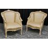 Salon Marquise avec un Canapé 3 places 175cm et 2 Fauteuils - Bois patine or et blanc et tissus crème et 