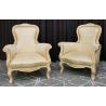Salon Marquise avec un Canapé 3 places 175cm et 2 Fauteuils - Bois patine or et blanc et tissus crème et 