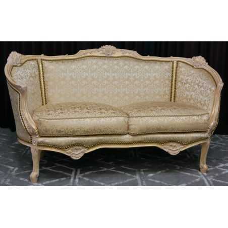 Canapé Marquise Style Baroque - Bois patine or et blanc et tissus crème et blanc