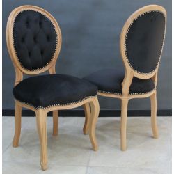 LOT 6 CHAISES MEDAILLON - Vernis naturel - Cuir Alcantara Rouge et Noir